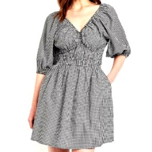 Old Navy Dresses & Skirts - OLD NAVY NWT Women's 2X Black White Gingham Waist-Defined Puff-Sleeve Mini Dress